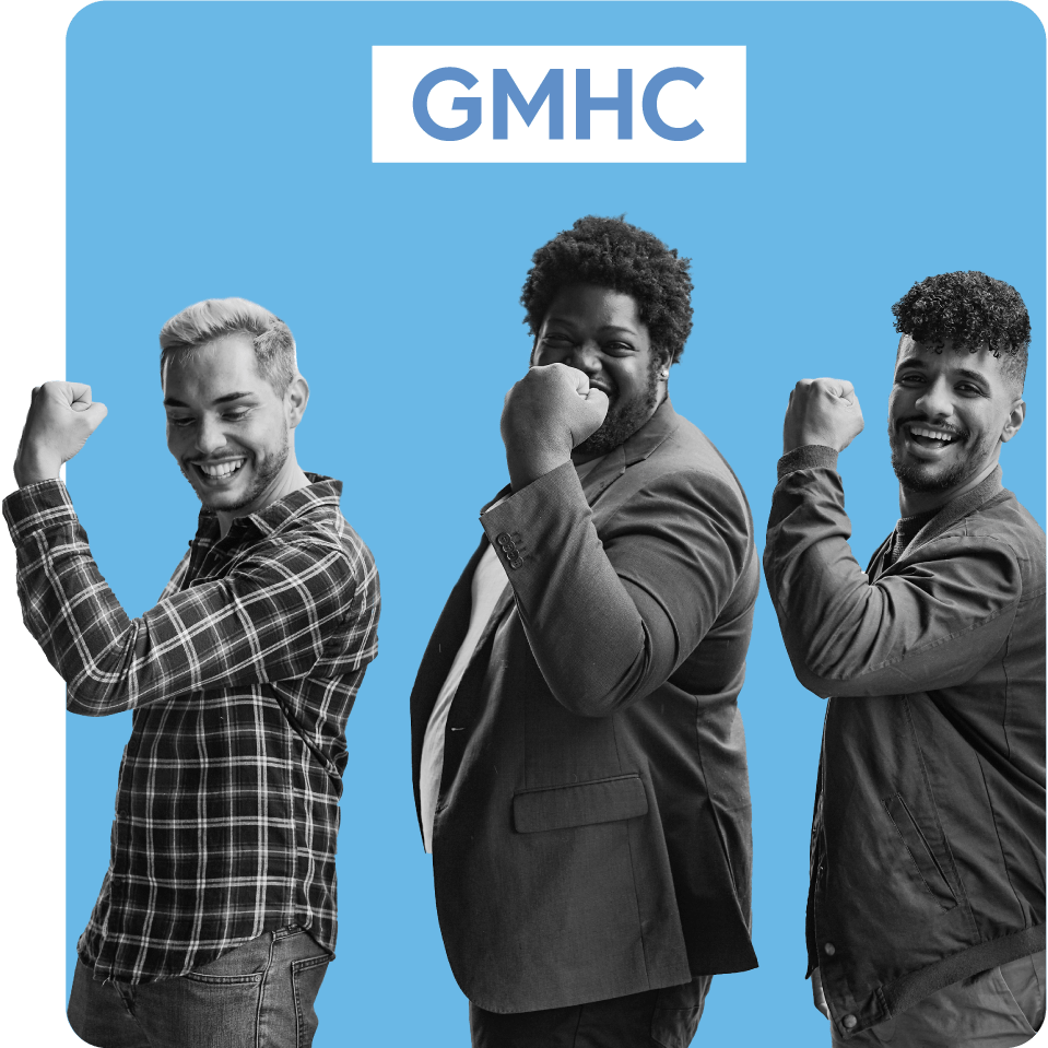 Group of people promoting strength in health for Gay Men's Health Crisic (GMHC)