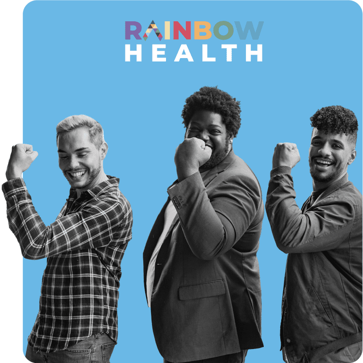 Group of people promoting strength in health for Rainbow Health