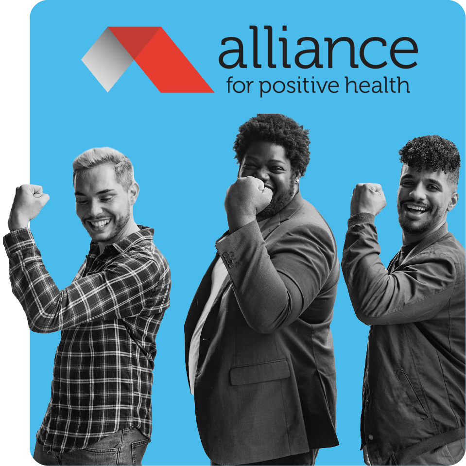 Three men showing strength through taking PrEP to prevent HIV.