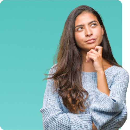 Can I Take PrEP With Other Medications? Thoughtful woman in a light blue sweater against a teal background, representing confidence in safely taking PrEP with other medications.
